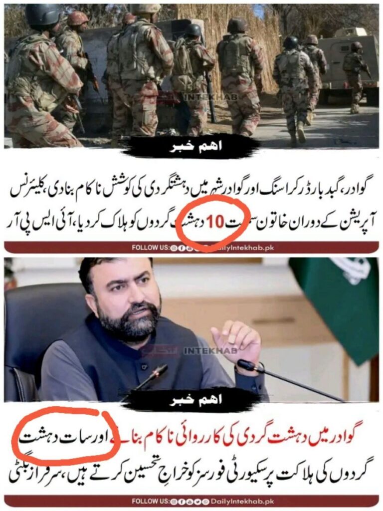 Discrepancy in Claims by Sarfraz Bugti and ISPR Regarding the Number of Casualties in Gwadar Operation
